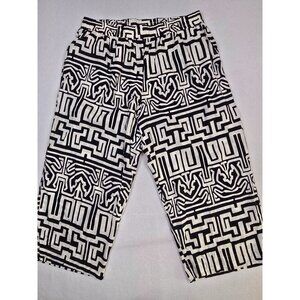 Cynthia Rowley Black & Beige Geometric Print Linen Blend Capri Pants Size 3X